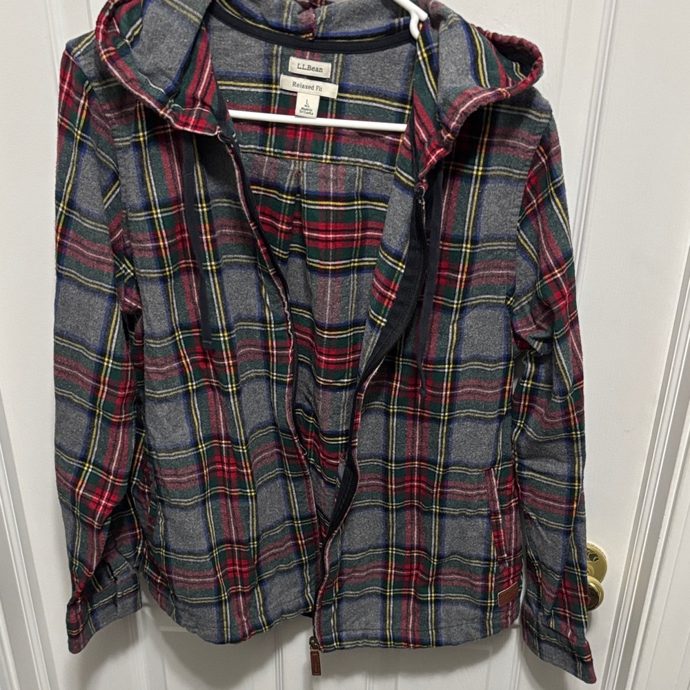 L.L. Bean Plaid Hoodie - Red, Blue, Yellow